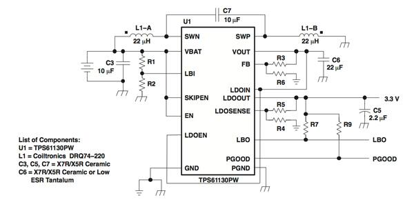 Image of Schematic for TI's TPS61130 configured with a single output