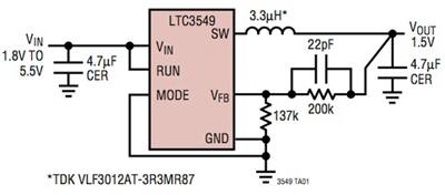 Image of Linear Technology’s LTC3549 application circuit