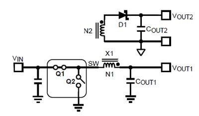 Diagram of Texas Instruments typical fly-buck converter topology