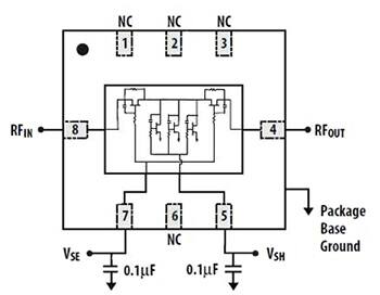 Diagram of Avago AMMP-6640 DC to 40 GHz variable attenuator