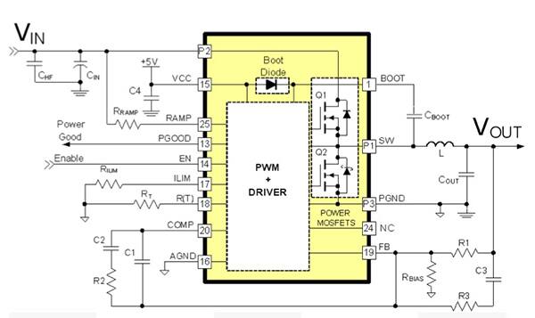 Diagram of Fairchild’s FAN2106 integrates two MOSFETs