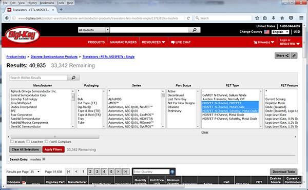 Image of Digi-Key's select all N-Channel FET Types