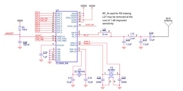 Texas Instruments CC2640 SoC 原理图（单击查看全尺寸图片）