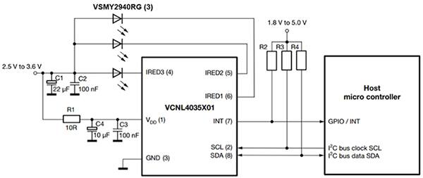 Vishay Semiconductor VCNL4035X01 手势感应设计原理图