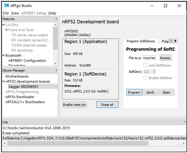 Image of Nordic Semiconductor nRFgo Studio SoftDevice Window