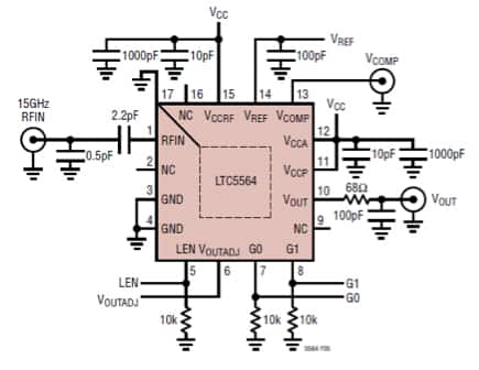 Diagram of complete peak-detection circuit using the Linear Technology LTC5564