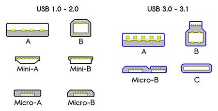 众多 USB 连接器类型的图片