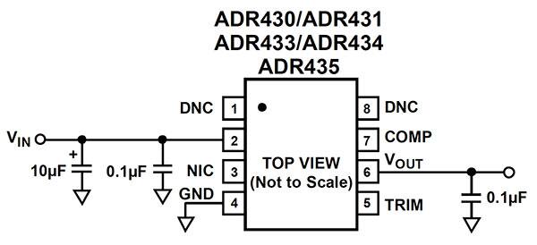 ADR43x 基准电压源的基本接线图