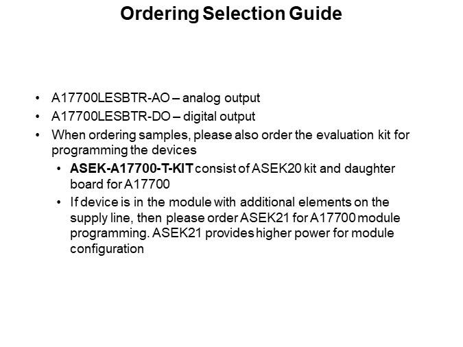 Ordering Selection Guide