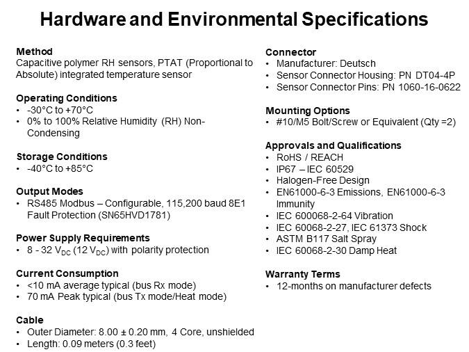 Hardware and Environmental Specifications