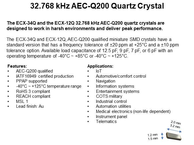 32.768 kHz AEC-Q200 Quartz Crystal