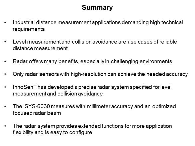 Image of InnoSenT iSYS-6030 Radar System for Distance Measurement - Summary