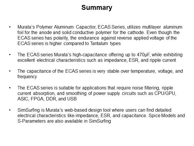 Murata Electronics ECAS Series Polymer Aluminum Capacitors - Summary