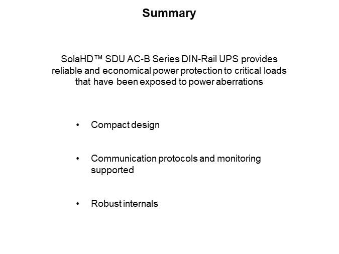 SolaHD SDU AC-B Series DIN-Rail UPS - Summary