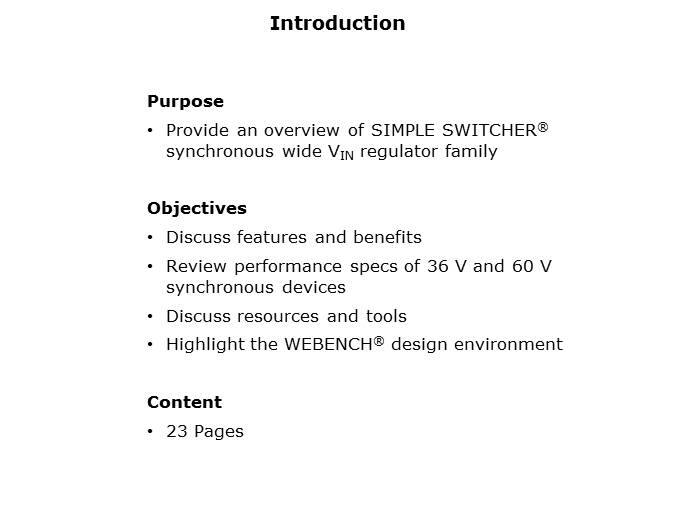 SIMPLE SWITCHER Wide Vin Synchronous Regulator Overview Slide 1