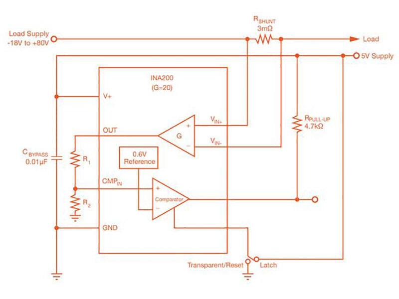 INA200 typical application schematic 