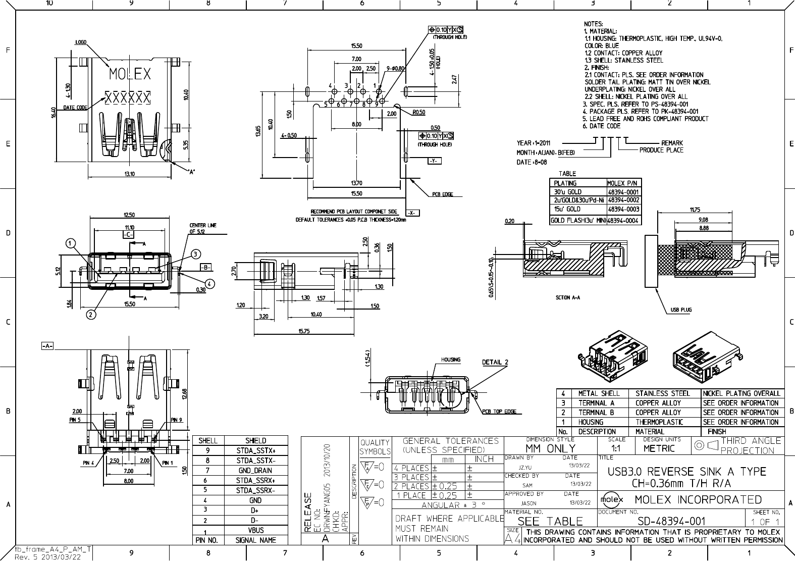 48394-000x Series Drawing Datasheet by Molex | Digi-Key Electronics