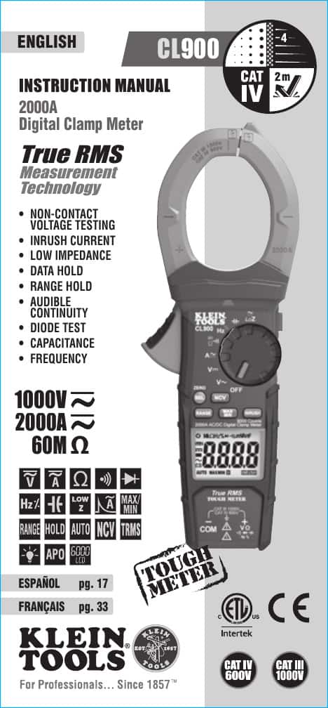 KLEIN TOOLS Multimètre numérique à échelle automatique - TRMS - 600 V CA/CC  - 10 A