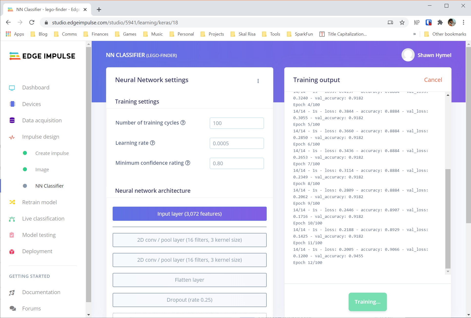 Neural network design in Edge Impulse