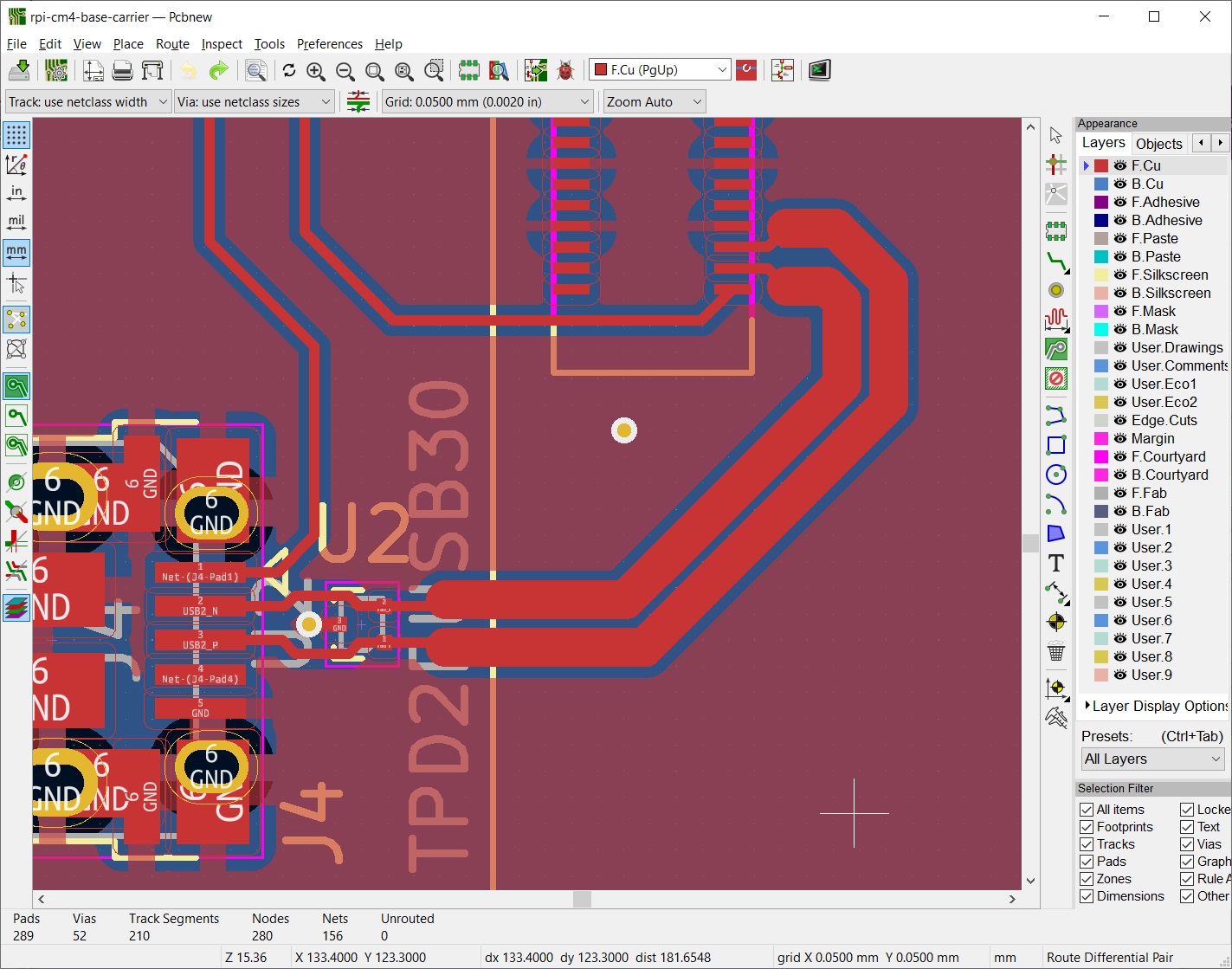 KiCad differential pair USB data lines