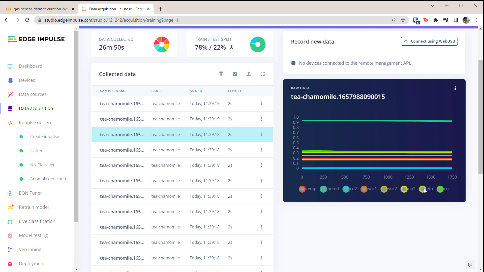 Upload data to Edge Impulse