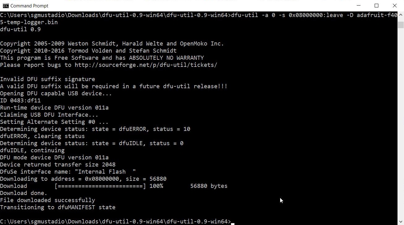 Uploading via dfu-util