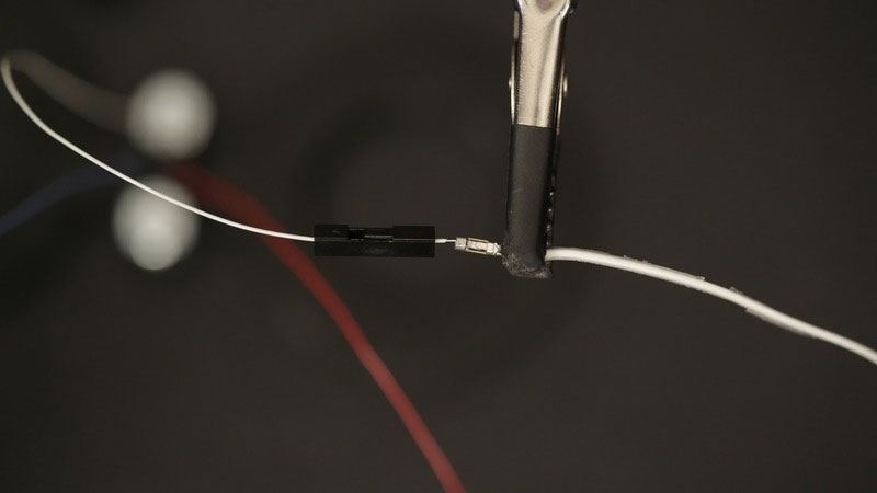 wires from NeoPixel get soldered to jumper cables