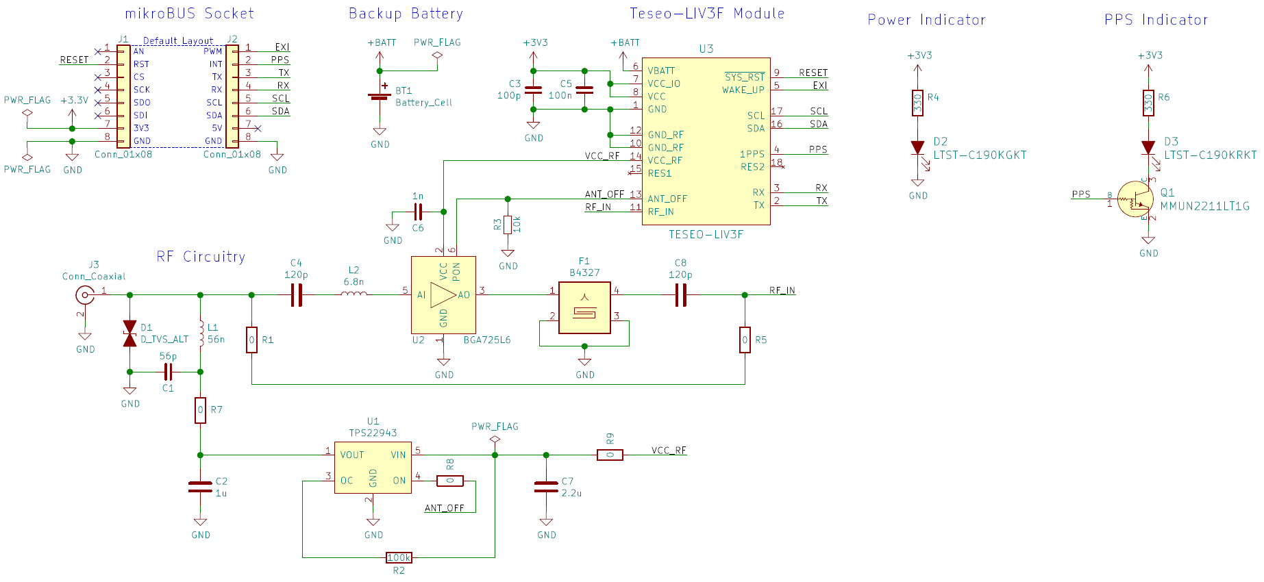 Teseo-LIV3F mikroBUS add-on board schematic