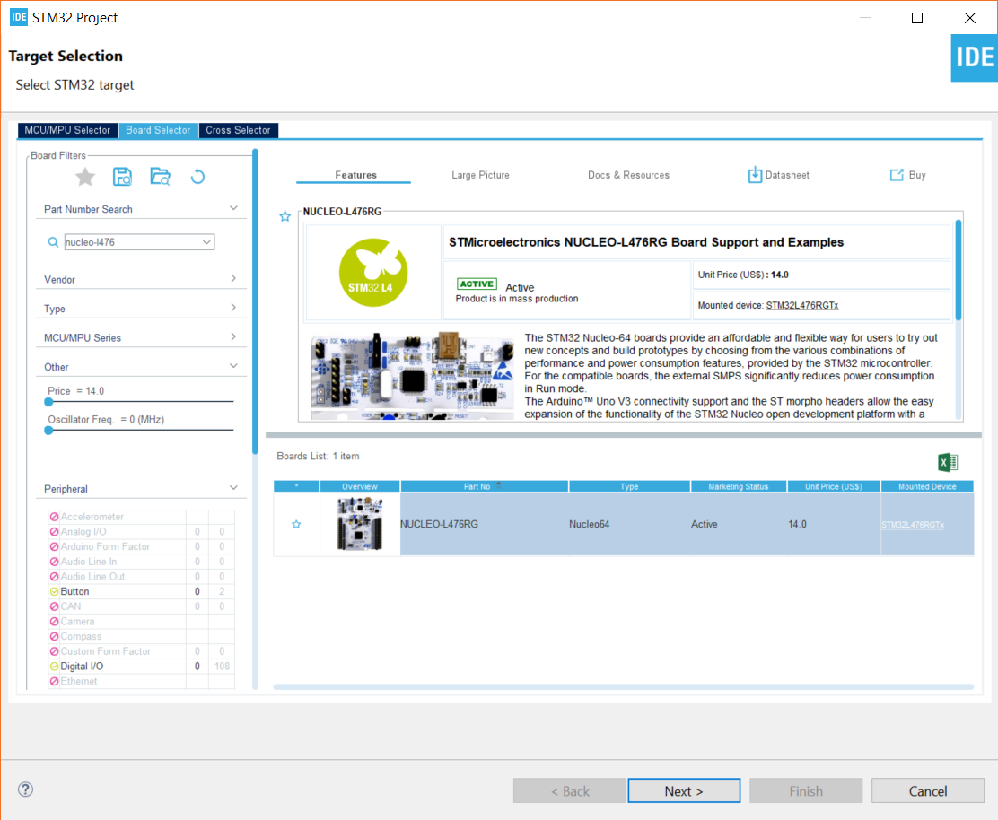 Selecting board in STM32CubeIDE