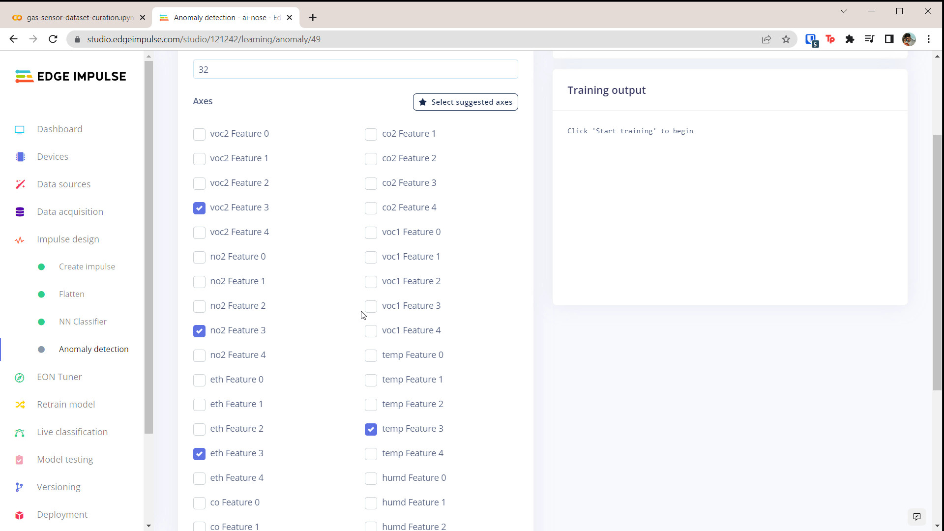 Configure anomaly detection in Edge Impulse