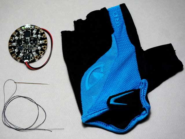 Sewing the Circuit Playground to the glove