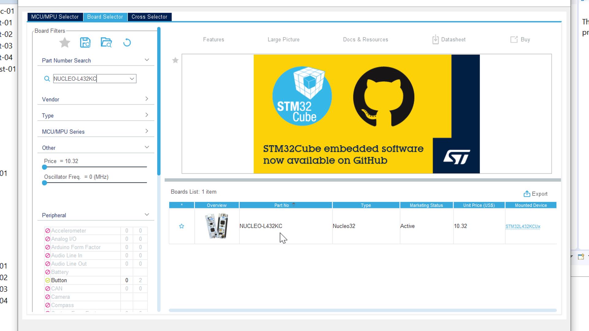 Select board in STM32 CubeMX