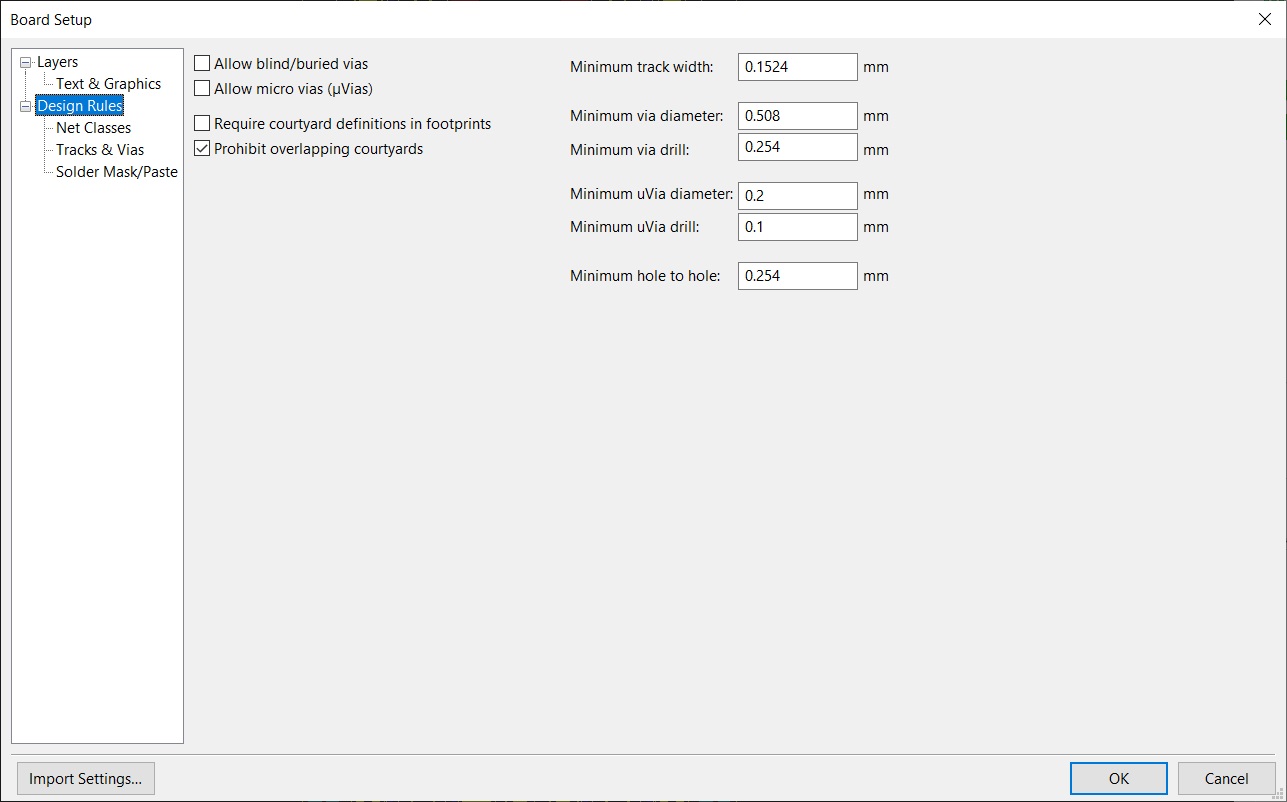 KiCad minimum design rules