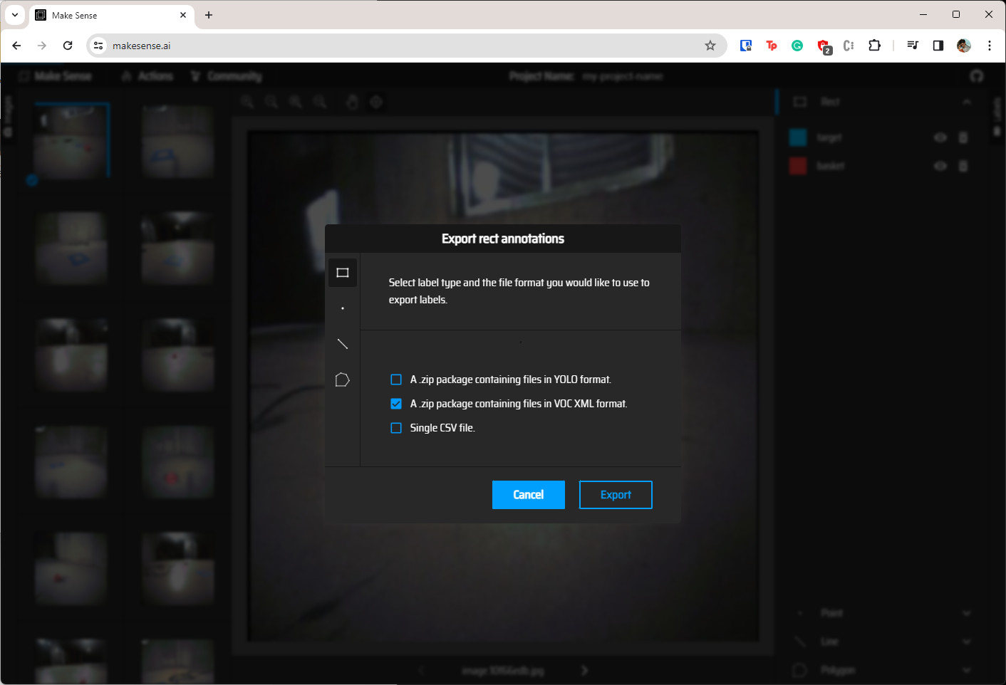 Export image annotations in Make Sense