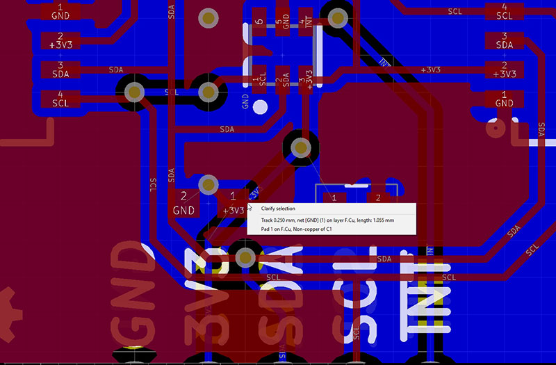 cursor over both the trace and capacitor