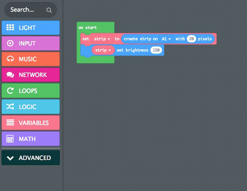 MakeCode light strand setup