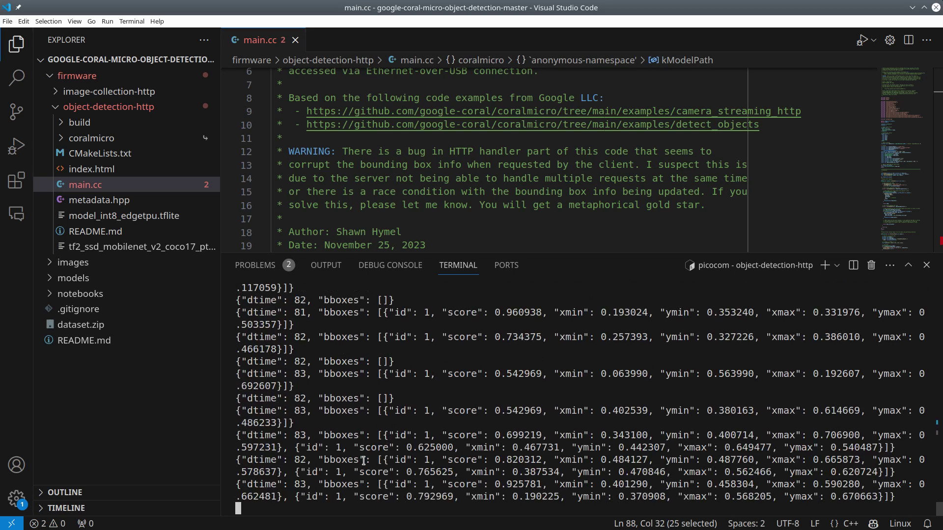 Viewing the bounding box JSON data over serial