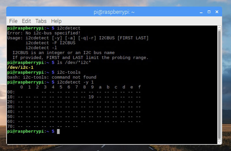 table of I2C addresses displayed