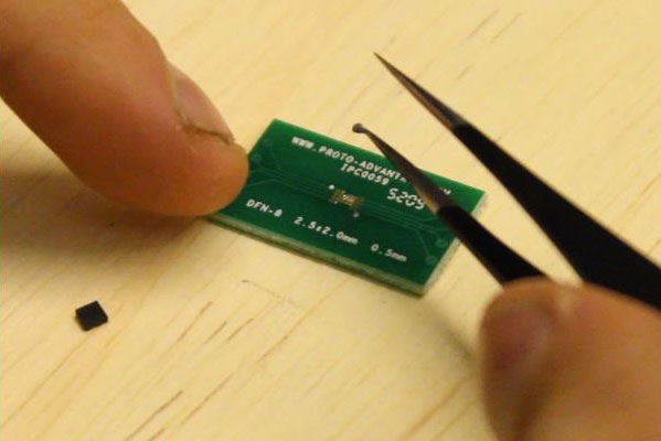 Solder paste, tweezers, breakout board, sensor