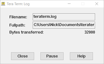 Check logfile window and see how many bytes