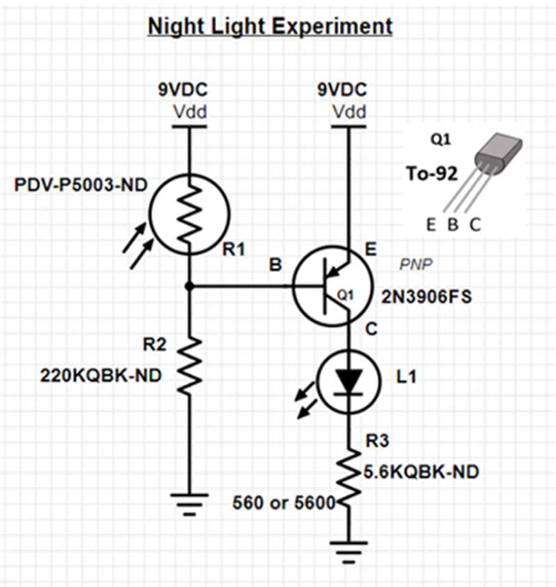 Night Light Circuit using a PNP Transistor