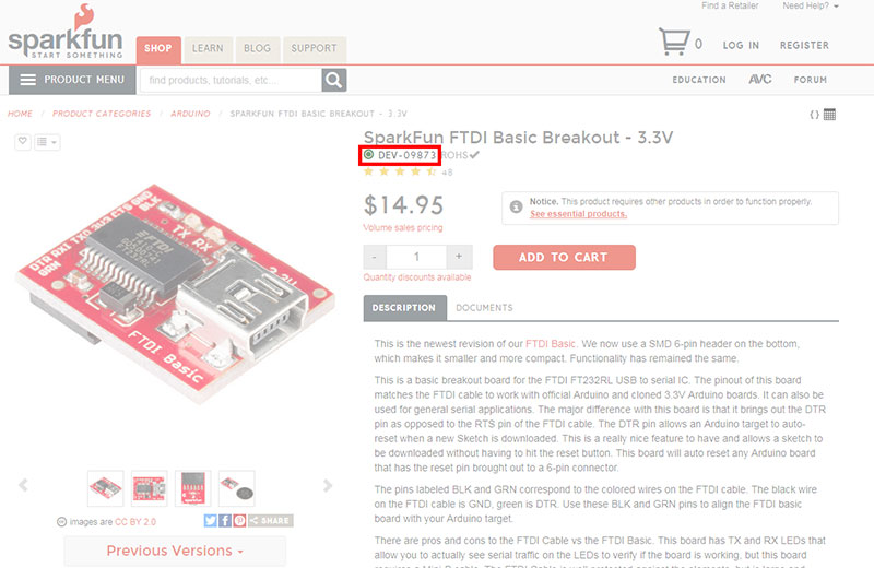 SparkFun Part Number (i.e., SKU)