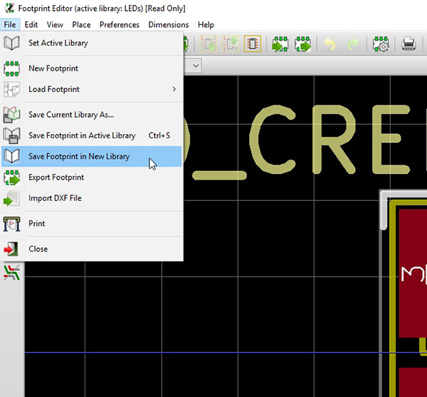 Now click on File->Save Footprint in New Library