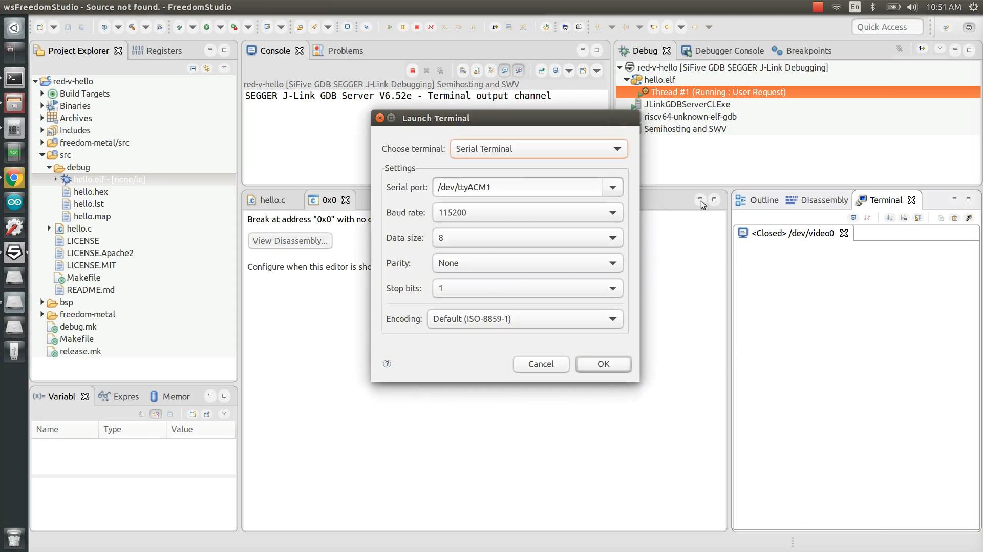 Serial terminal settings