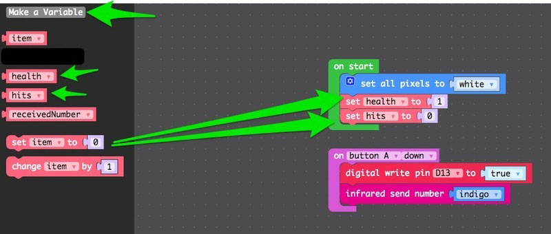 click Make a Variable, and add to the on start loop.