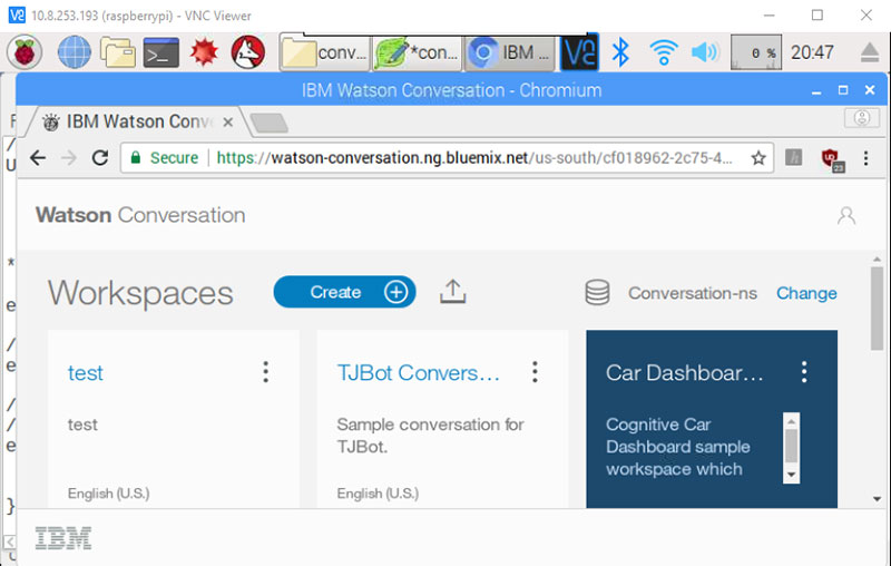 Click on “Watson Conversation” at top of page