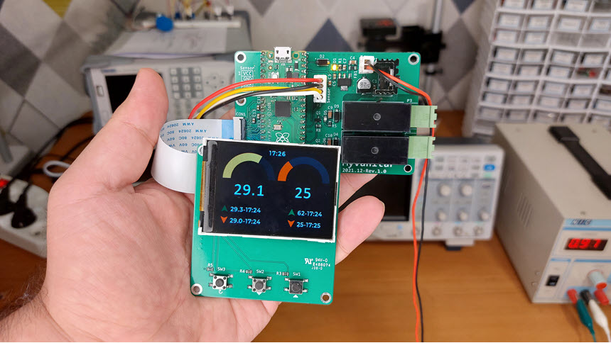 Fully assembled PCB board of the Temperature