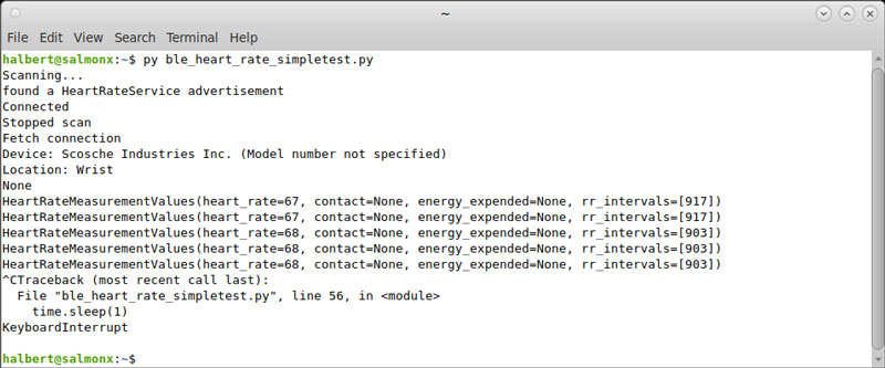 Heart rate monitor example program