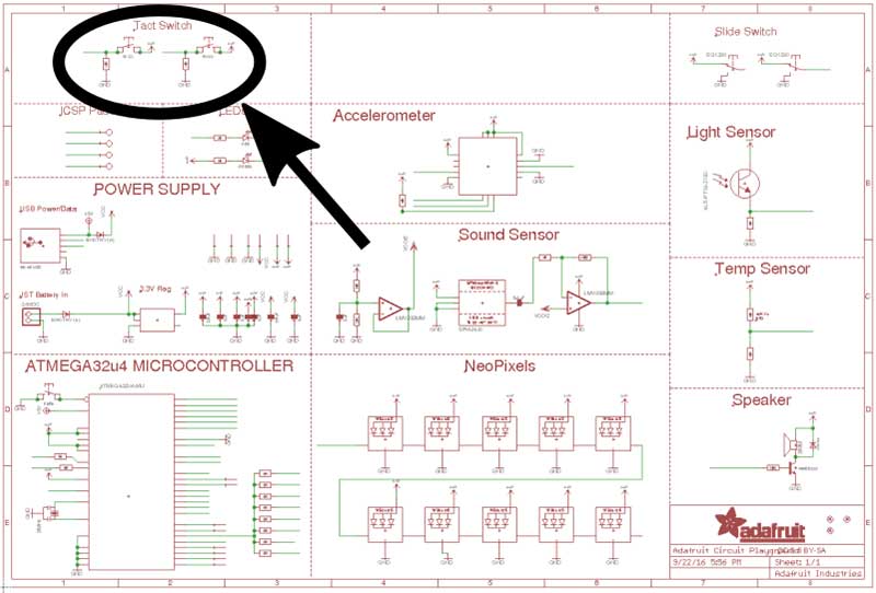 Circuit Diagram for Circuit Playground in Upper Left