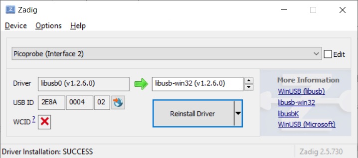 Install USB driver on Windows with Zadig